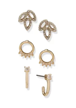 Buy 👍 Anne Klein Gold Tone Crystal Drop Hoop Navette Trio Earrings 🧨