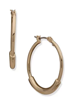Buy 🤩 Anne Klein Gold Tone 28 Millimeter Hoop with Bar Earrings ⌛