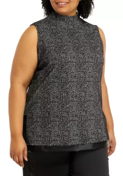 Budget 🥰 Anne Klein Plus Size Glen Plaid Mock Neck Top 🥰