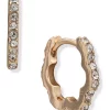 Top 10 ✔️ Anne Klein Gold Tone Crystal 14 Millimeter Scallop Stone Huggie Hoop Earrings 👍
