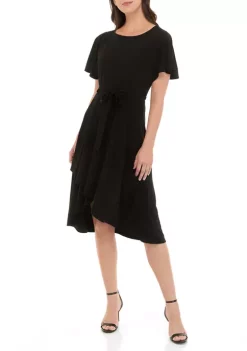 New 🌟 AK Anne Klein 👩 Women's Short Flutter Sleeve Fit and Flare 👗 Dress 🔔