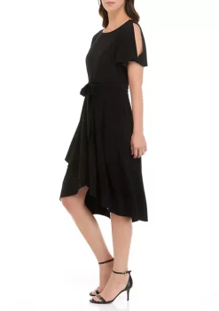 New 🌟 AK Anne Klein 👩 Women's Short Flutter Sleeve Fit and Flare 👗 Dress 🔔 -Deals Anne Klein Store Belk 1527