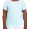 Cheapest 💯 Anne Klein Plus Size Coastal Knit Scallop Neck T-Shirt 🔔