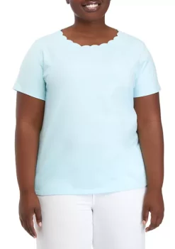 Cheapest 💯 Anne Klein Plus Size Coastal Knit Scallop Neck T-Shirt 🔔 -Deals Anne Klein Store Belk 1543