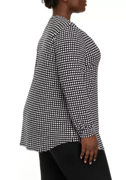 Coupon 👏 Anne Klein Plus Size Pearly Dot Long Sleeve Split Neck Top ⌛ -Deals Anne Klein Store Belk 1555