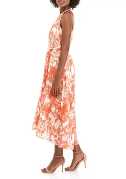 New 🤩 AK Anne Klein 👩 Women's Sleeveless Printed Chiffon Midi 👗 Dress 🔥 -Deals Anne Klein Store Belk 1583