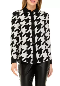 Wholesale 🛒 Anne Klein 👩 Women's Houndstooth Button Down Blouse ⌛