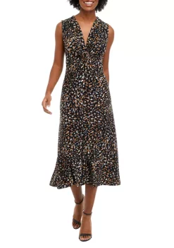 Deals 🎉 Anne Klein 👩 Women's Sleeveless V-Neck Abstract Print Midi 👗 Dress ⌛