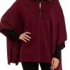 Budget 🎁 Anne Klein 👩 Women's Gifting Mock Neck Ribbed Half Zip Poncho 🔔