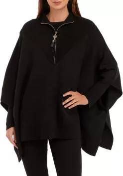 Budget 🎁 Anne Klein 👩 Women's Gifting Mock Neck Ribbed Half Zip Poncho 🔔 -Deals Anne Klein Store Belk 259