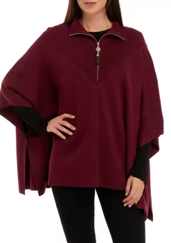 Budget 🎁 Anne Klein 👩 Women's Gifting Mock Neck Ribbed Half Zip Poncho 🔔 -Deals Anne Klein Store Belk 260