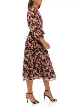 Brand new 👍 Anne Klein 👩 Women's Long Sleeve Floral Print Chiffon Midi 👗 Dress ✔️ -Deals Anne Klein Store Belk 267