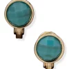 Best Pirce 🎁 Anne Klein Gold Tone Turquoise Stone Button Clip Earrings 🤩