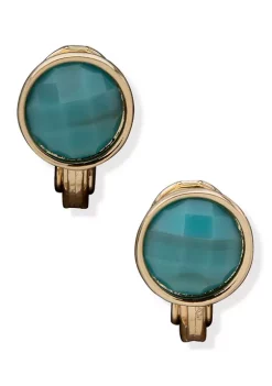 Best Pirce 🎁 Anne Klein Gold Tone Turquoise Stone Button Clip Earrings 🤩