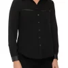 Promo 🎁 Anne Klein 👩 Women's Faux Leather Button Down 👚 Shirt 😉