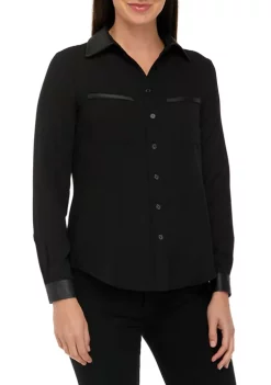 Promo 🎁 Anne Klein 👩 Women's Faux Leather Button Down 👚 Shirt 😉 -Deals Anne Klein Store Belk 295