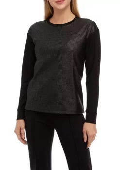 Outlet 👍 Anne Klein 👩 Women's Long Sleeve Serenity Faux Leather Top 🎉