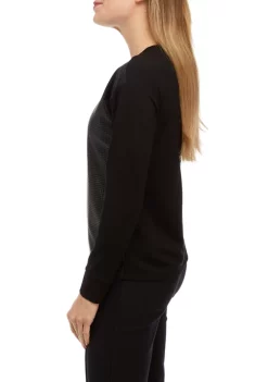 Outlet 👍 Anne Klein 👩 Women's Long Sleeve Serenity Faux Leather Top 🎉 -Deals Anne Klein Store Belk 311