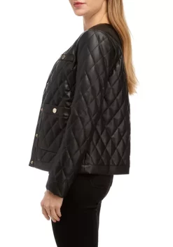 Brand new 👍 Anne Klein 👩 Women's Faux Leather Quilted Jacket 😍 -Deals Anne Klein Store Belk 315