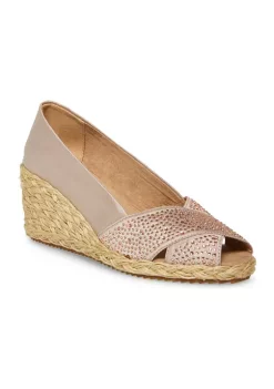 Budget ✨ Anne Klein Ezzie Wedge Heel Peep Toe 🩴 Sandals 💯 -Deals Anne Klein Store Belk 322