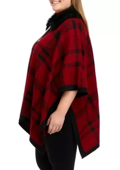 Cheapest ❤️ Anne Klein Plus Size Plaid Zip Front Poncho with Fur 🥰 -Deals Anne Klein Store Belk 347
