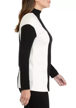 Outlet ⌛ Anne Klein 👩 Women's Color Block Mock Neck Knit Sweater 😍 -Deals Anne Klein Store Belk 368