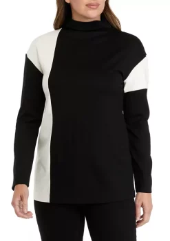 Outlet ⌛ Anne Klein 👩 Women's Color Block Mock Neck Knit Sweater 😍 -Deals Anne Klein Store Belk 369