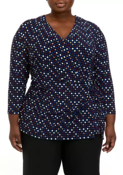 Promo 🤩 Anne Klein Plus Size 3/4 Sleeve Printed Wrap Top ✨