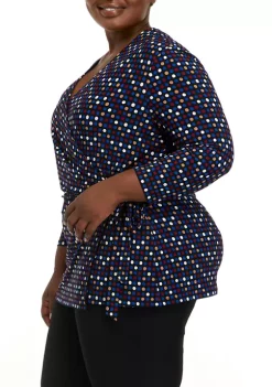 Promo 🤩 Anne Klein Plus Size 3/4 Sleeve Printed Wrap Top ✨ -Deals Anne Klein Store Belk 372