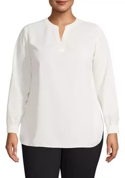 Outlet 🎁 Anne Klein Plus Size Solid Split Neck Tunic Blouse 🌟 -Deals Anne Klein Store Belk 396