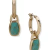 Budget ⭐ Anne Klein Gold Tone Turquoise Cushion Stone Drop Hoop Earrings ⌛