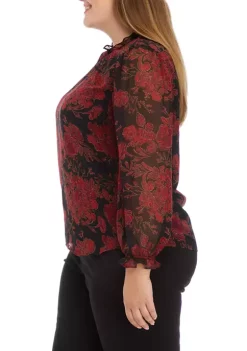 Deals 😀 Anne Klein Plus Size 3/4 Sleeve Ruffle Neck Blouse with Keyhole Neckline ⌛ -Deals Anne Klein Store Belk 414