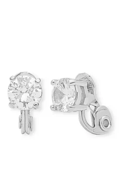 New 😉 Anne Klein Silver-Tone CZ Stud Clip Earrings 🔥