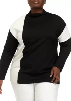 Flash Sale 🔔 Anne Klein Plus Size Color Block Drop Shoulder Mock Serenity Knit Sweater 😍