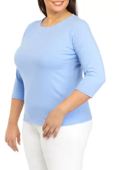 Best deal 🌟 Anne Klein Plus Size Scallop 3/4 Sleeve T-Shirt 👍 -Deals Anne Klein Store Belk 488