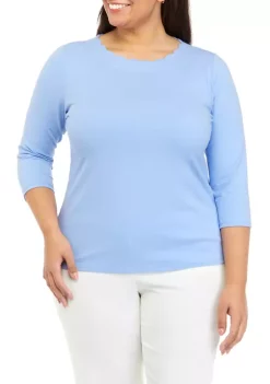 Best deal 🌟 Anne Klein Plus Size Scallop 3/4 Sleeve T-Shirt 👍 -Deals Anne Klein Store Belk 489