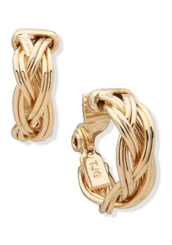 Outlet 🥰 Anne Klein Gold Tone Braided Hoop Clip Earrings 🤩