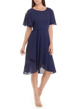 Coupon 👏 AK Anne Klein 👩 Women's Flutter Sleeve Plaid Chiffon Fit and Flare 👗 Dress 😀