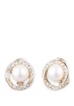 Best reviews of ✔️ Anne Klein Gold Tone and White Pearl with Crystal Halo Button EZ Comfort Clip Earrings ✔️