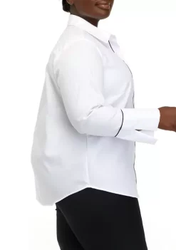 Flash Sale 👍 Anne Klein Plus Size Piped Button Down Blouse ⭐ -Deals Anne Klein Store Belk 543