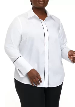 Flash Sale 👍 Anne Klein Plus Size Piped Button Down Blouse ⭐ -Deals Anne Klein Store Belk 544