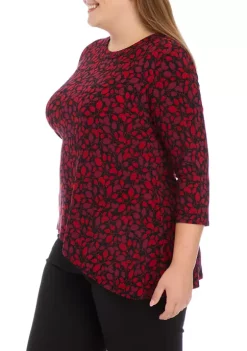 Discount 🔥 Anne Klein Plus Size Printed Shark Bite 3/4 Sleeve Top ✔️ -Deals Anne Klein Store Belk 565