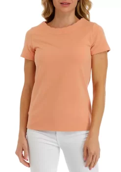 Cheapest 👍 Anne Klein 👩 Women's Coastal Knit Scallop Neck T-Shirt 🔥 -Deals Anne Klein Store Belk 596