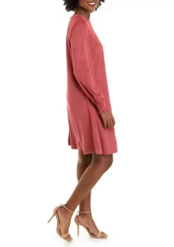 Cheap 🎁 Anne Klein 👩 Women's Long Sleeve Solid Ultra Suede A-Line 👗 Dress 🤩 -Deals Anne Klein Store Belk 603