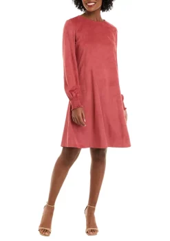 Cheap 🎁 Anne Klein 👩 Women's Long Sleeve Solid Ultra Suede A-Line 👗 Dress 🤩 -Deals Anne Klein Store Belk 604
