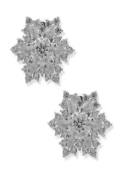 Coupon ✔️ Anne Klein Silver Tone Crystal Snowflake Button Clip Earrings 🧨