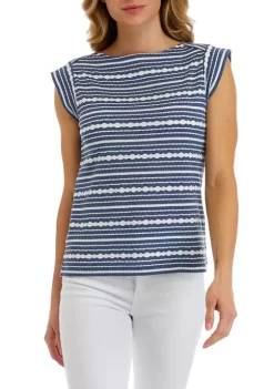 Outlet ✔️ Anne Klein 👩 Women's Striped Boat Neck Top 🤩