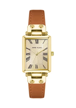 Brand new 😀 Anne Klein Rectangular Dial Gold Plated ⌚ Watch with Honey Leather Band 💯