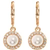 Best Sale 🌟 Anne Klein Gold-Tone Metal and White Peal Halo Drop Earrings 🧨