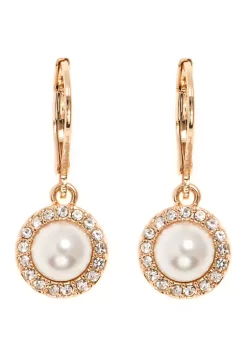 Best Sale 🌟 Anne Klein Gold-Tone Metal and White Peal Halo Drop Earrings 🧨